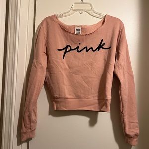 Victoria’s Secret PINK cropped sweatshirt, blush pink with black logo, size S